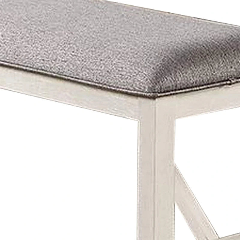 Banc de salle à manger Lexi de 50 pouces, assise rembourrée en tissu, bois d'hévéa, gris et blanc