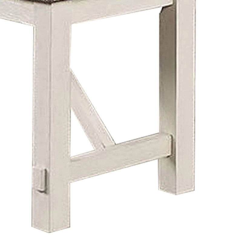Banc de salle à manger Lexi de 50 pouces, assise rembourrée en tissu, bois d'hévéa, gris et blanc