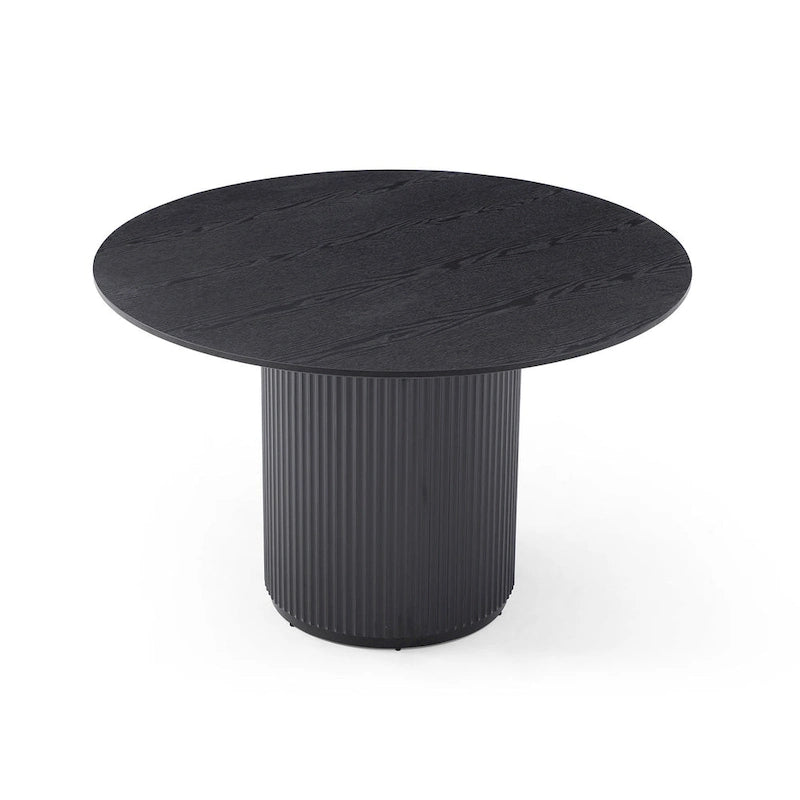 Table à manger ronde noire, table à manger sur pied artisanale en MDF