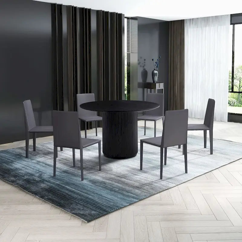 Table à manger ronde noire, table à manger sur pied artisanale en MDF