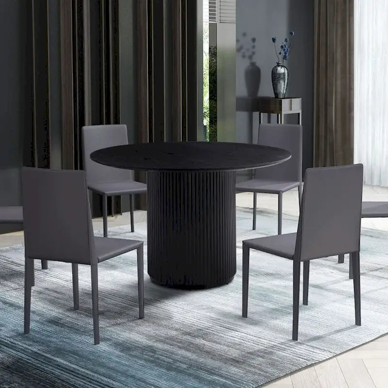 Table à manger ronde noire, table à manger sur pied artisanale en MDF