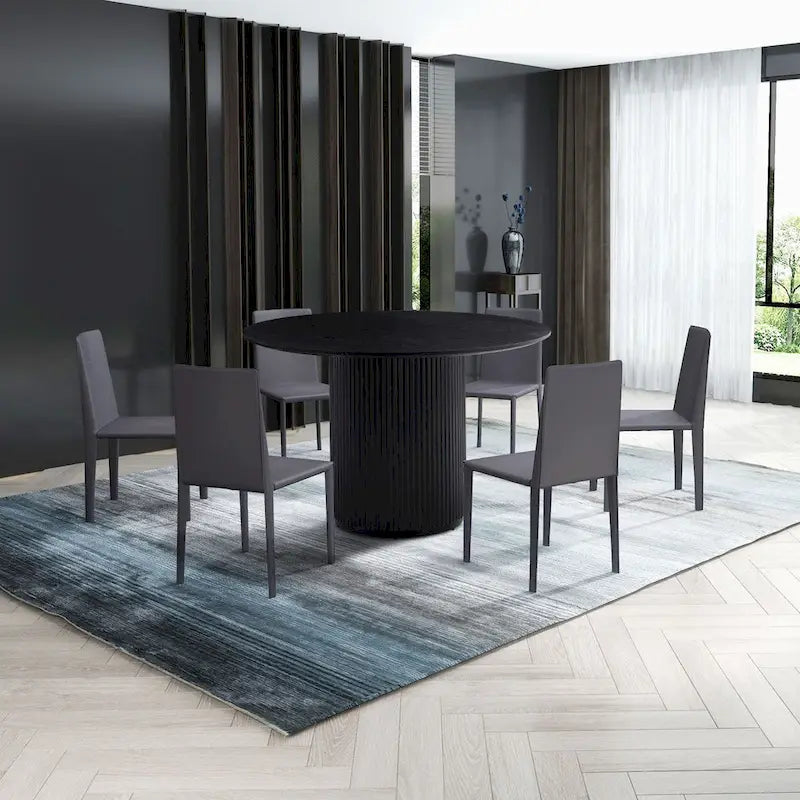 Table à manger ronde noire, table à manger sur pied artisanale en MDF