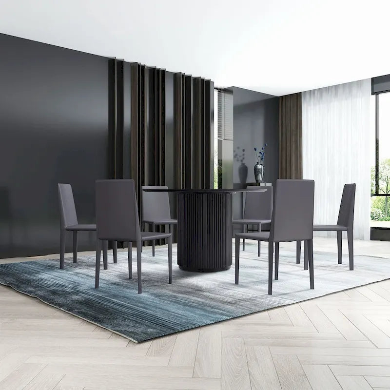 Table à manger ronde noire, table à manger sur pied artisanale en MDF