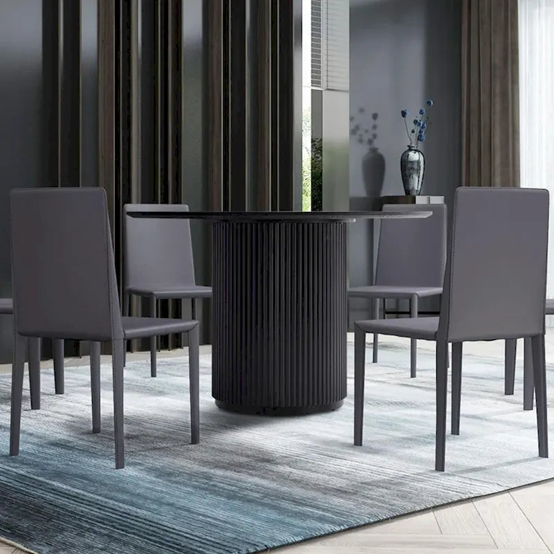 Table à manger ronde noire, table à manger sur pied artisanale en MDF