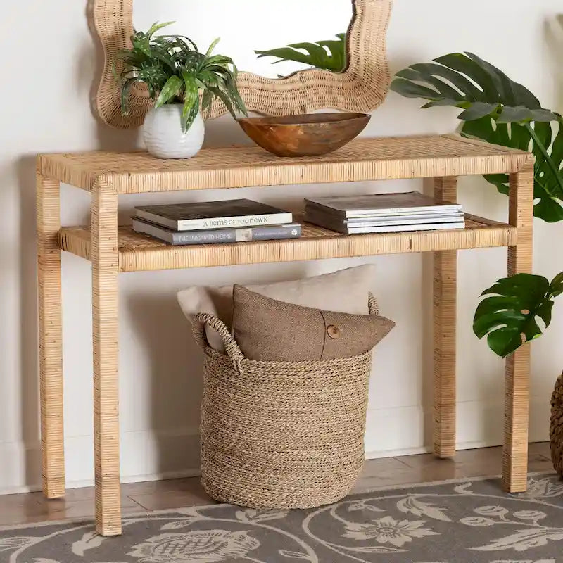 Console en rotin miel clair Kalimantan et bois d'acacia