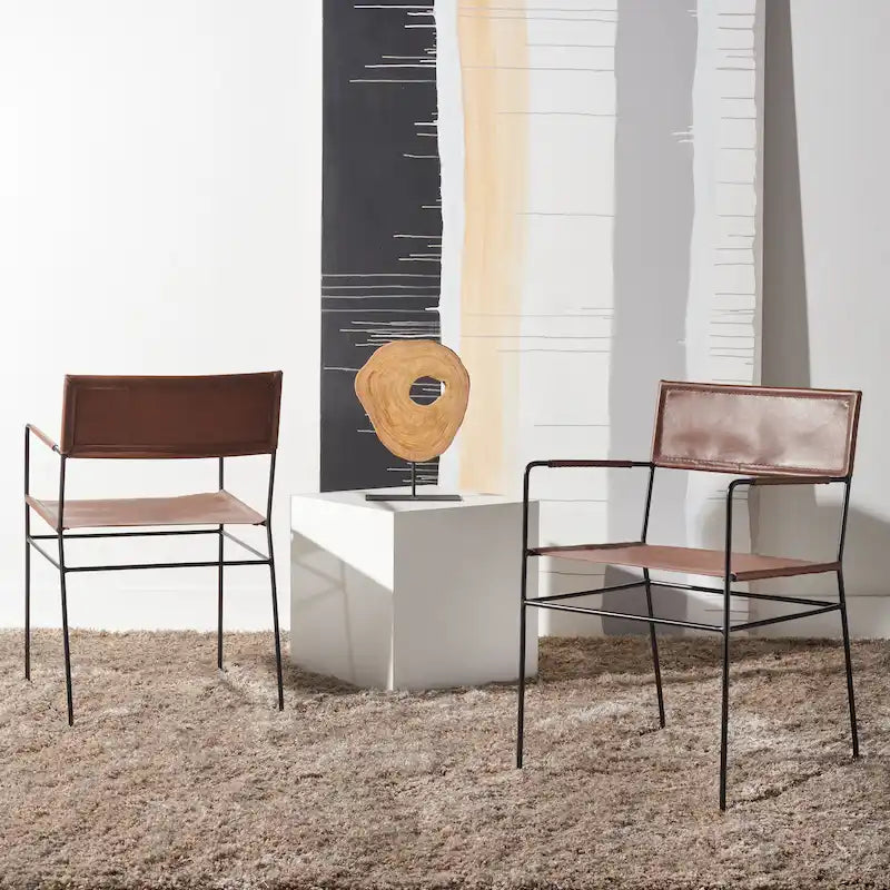 SAFAVIEH Bernardine Chaise de salle à manger en cuir (lot de 2) - 21,7 L x 19,7 P x 31,9 H - 22Lx20Px32H