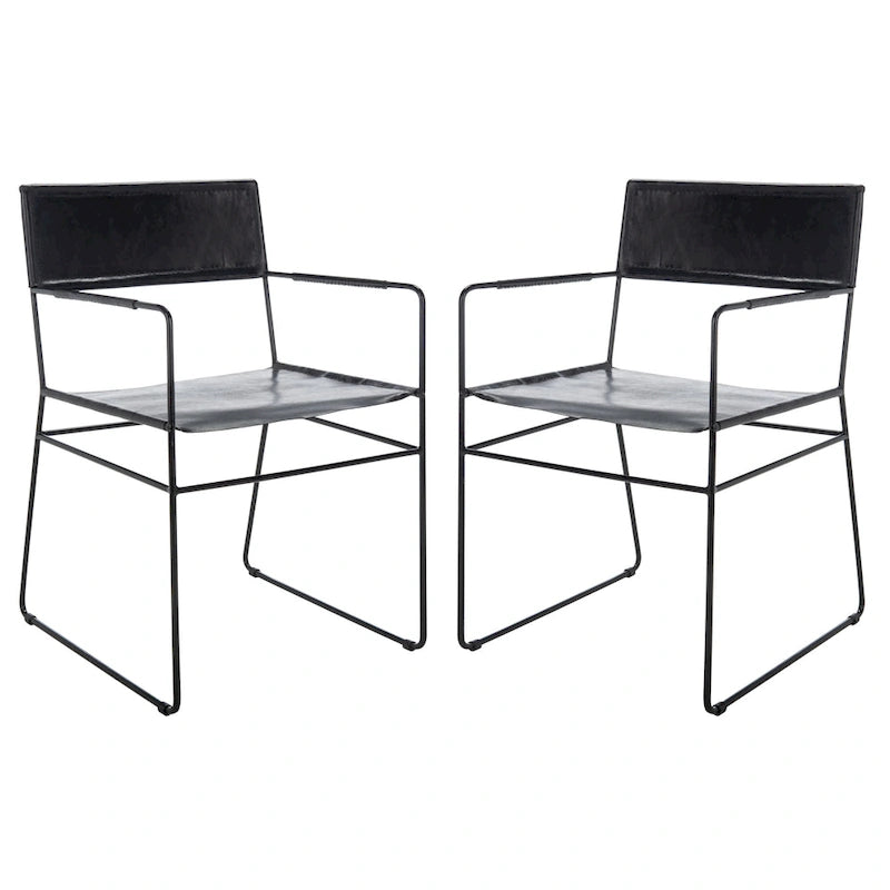 SAFAVIEH Bernardine Chaise de salle à manger en cuir (lot de 2) - 21,7 L x 19,7 P x 31,9 H - 22Lx20Px32H
