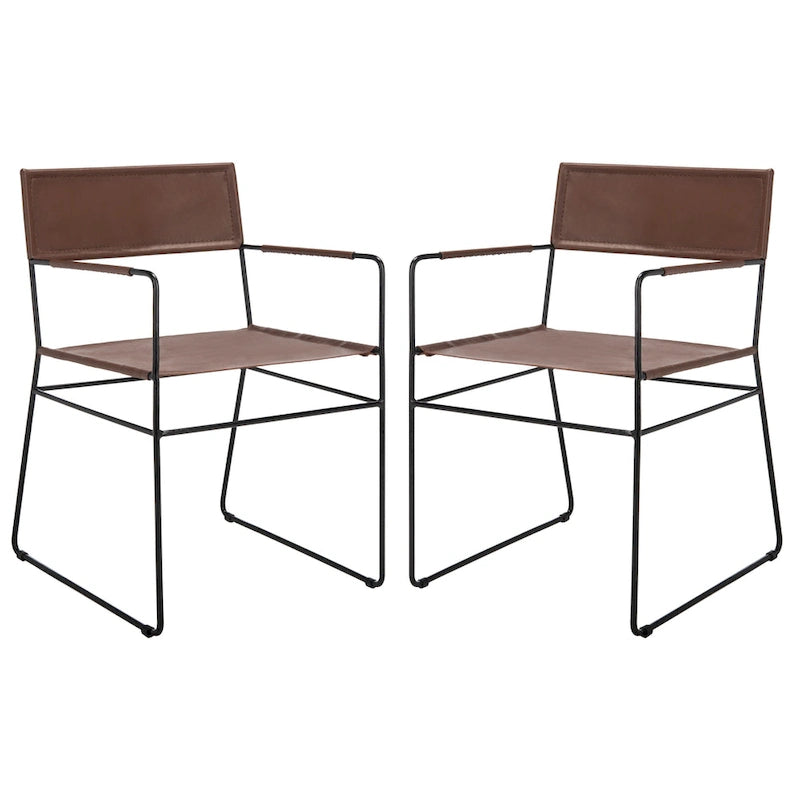 SAFAVIEH Bernardine Chaise de salle à manger en cuir (lot de 2) - 21,7 L x 19,7 P x 31,9 H - 22Lx20Px32H