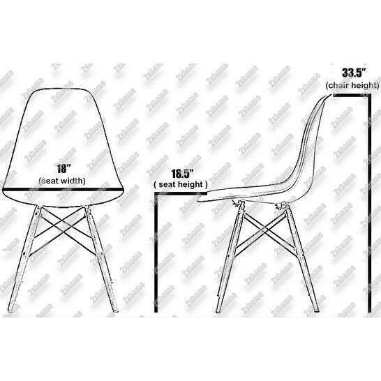 Lot de 2 chaises de salle à manger modernes du milieu du siècle, sans accoudoirs, avec coque en plastique et piètement en bois naturel de type Eiffel, couleur rouge