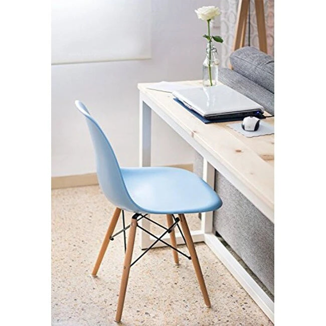 Lot de 2 chaises de salle à manger modernes du milieu du siècle, sans accoudoirs, avec coque en plastique et piètement en bois naturel de type Eiffel, couleur rouge