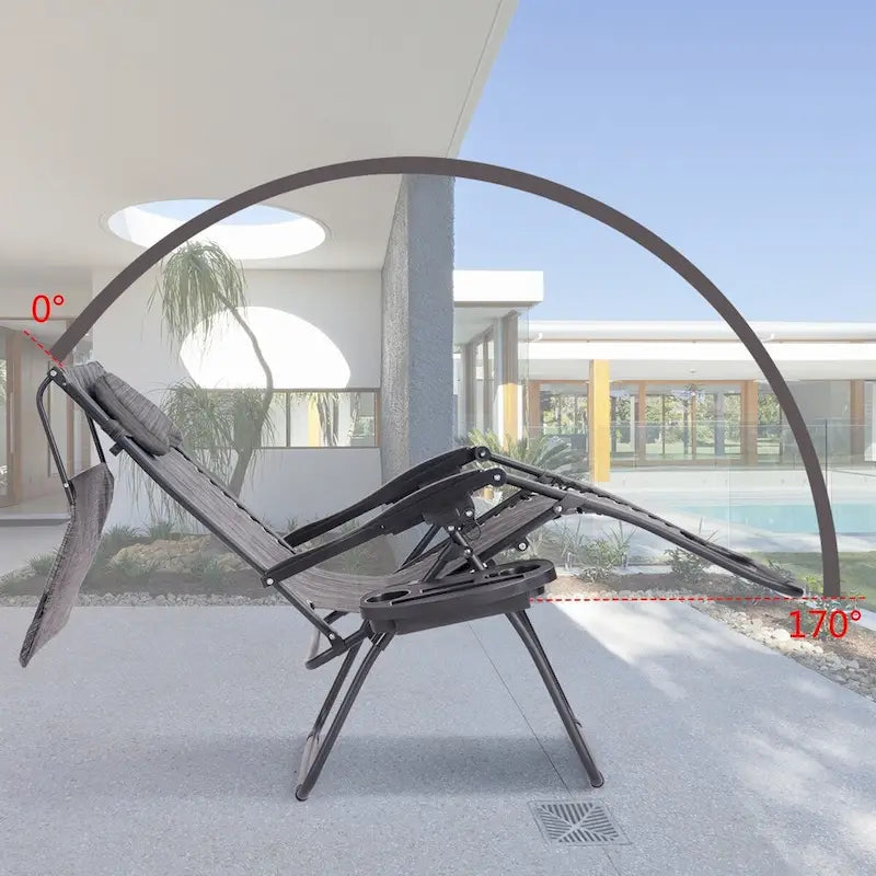 Chaise longue pliante inclinable avec auvent pare-soleil et porte-gobelet - Grise