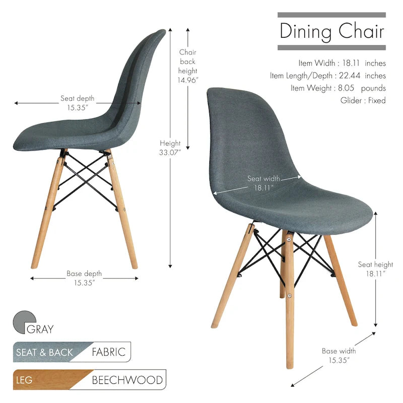 Porthos Home Haig Chaises de salle à manger modernes, Tissu et bois de hêtre