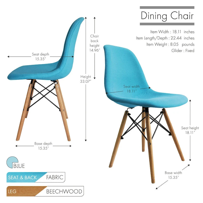 Porthos Home Haig Chaises de salle à manger modernes, Tissu et bois de hêtre
