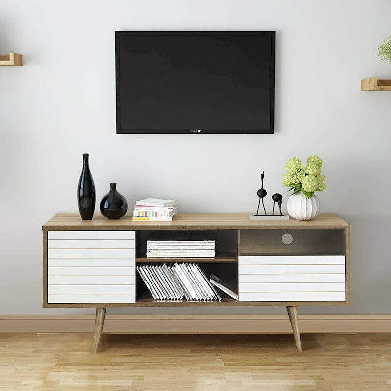 Meuble TV/console moderne Gymax, 3 étagères, tiroir de rangement évasé – Voir détails