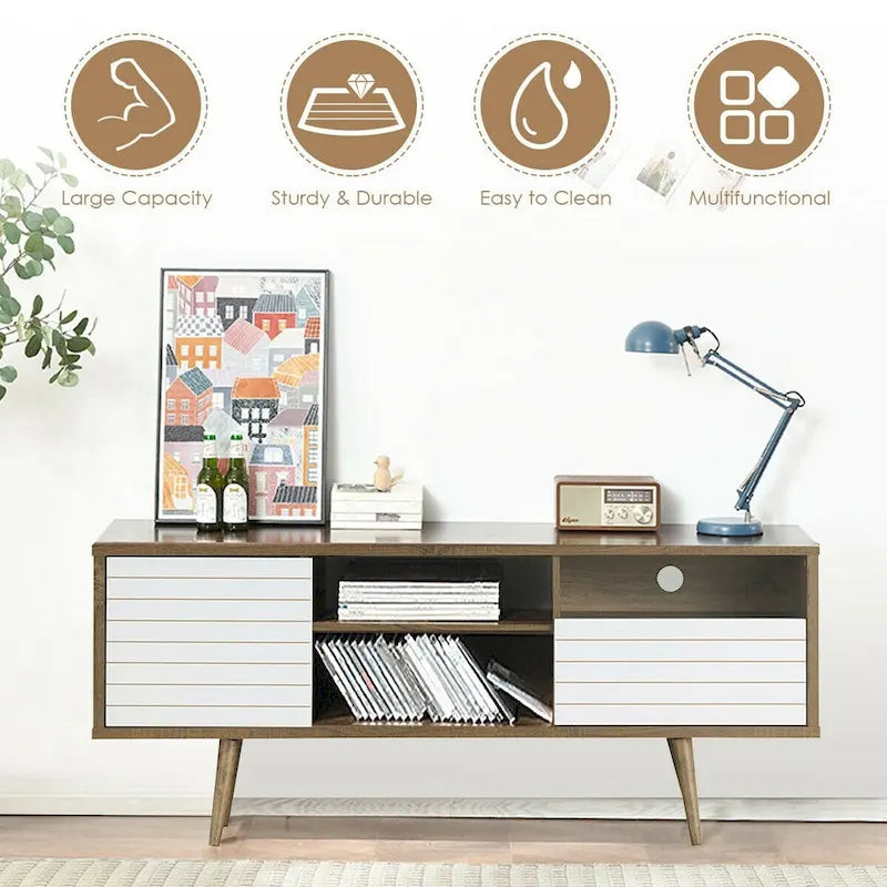 Meuble TV/console moderne Gymax, 3 étagères, tiroir de rangement évasé – Voir détails
