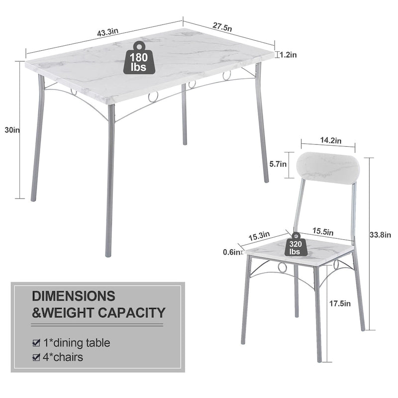VECELO Ensemble Table à Manger, Table de Cuisine avec 2/4 Chaises, Ensemble de Salle à Manger 3/5 Pièces Rectangulaire en Métal et Bois