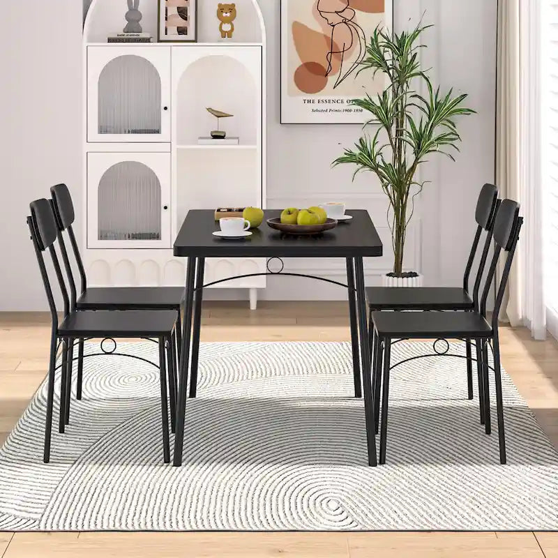 VECELO Ensemble Table à Manger, Table de Cuisine avec 2/4 Chaises, Ensemble de Salle à Manger 3/5 Pièces Rectangulaire en Métal et Bois