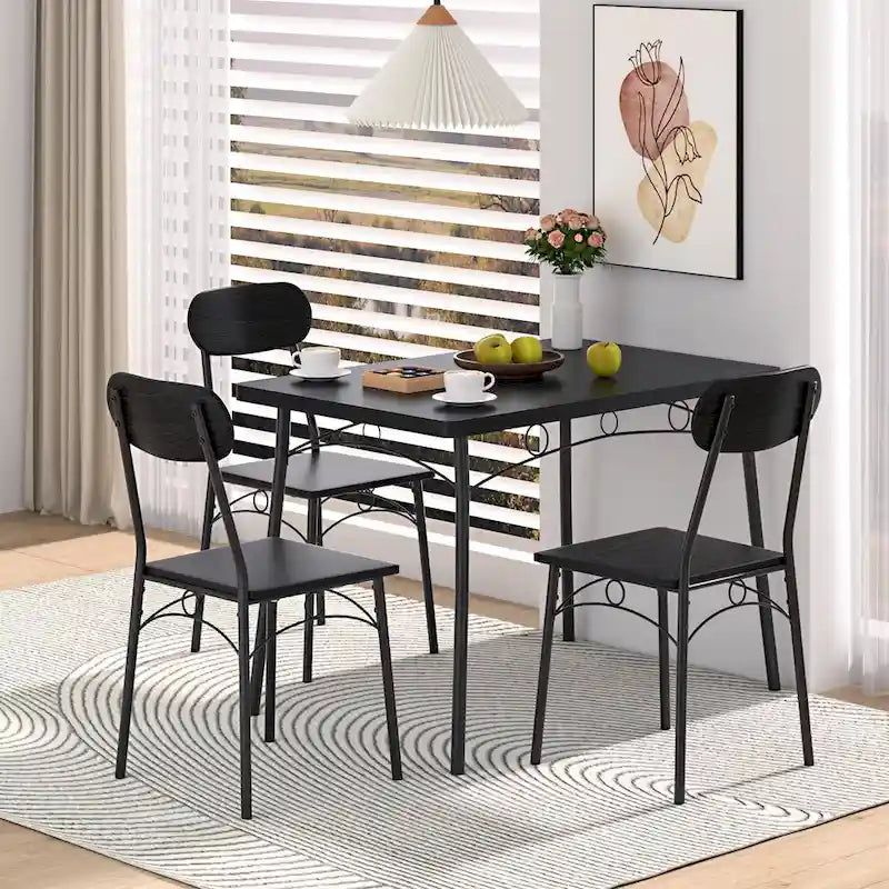 VECELO Ensemble Table à Manger, Table de Cuisine avec 2/4 Chaises, Ensemble de Salle à Manger 3/5 Pièces Rectangulaire en Métal et Bois