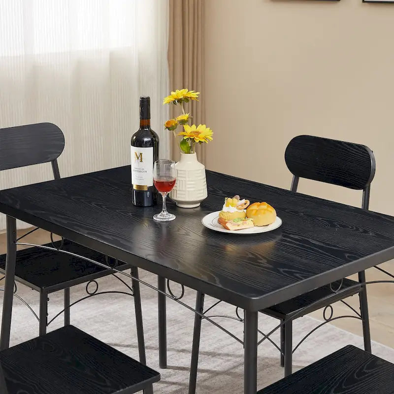 VECELO Ensemble Table à Manger, Table de Cuisine avec 2/4 Chaises, Ensemble de Salle à Manger 3/5 Pièces Rectangulaire en Métal et Bois