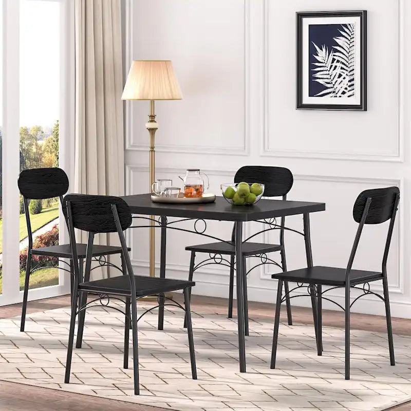 VECELO Ensemble Table à Manger, Table de Cuisine avec 2/4 Chaises, Ensemble de Salle à Manger 3/5 Pièces Rectangulaire en Métal et Bois