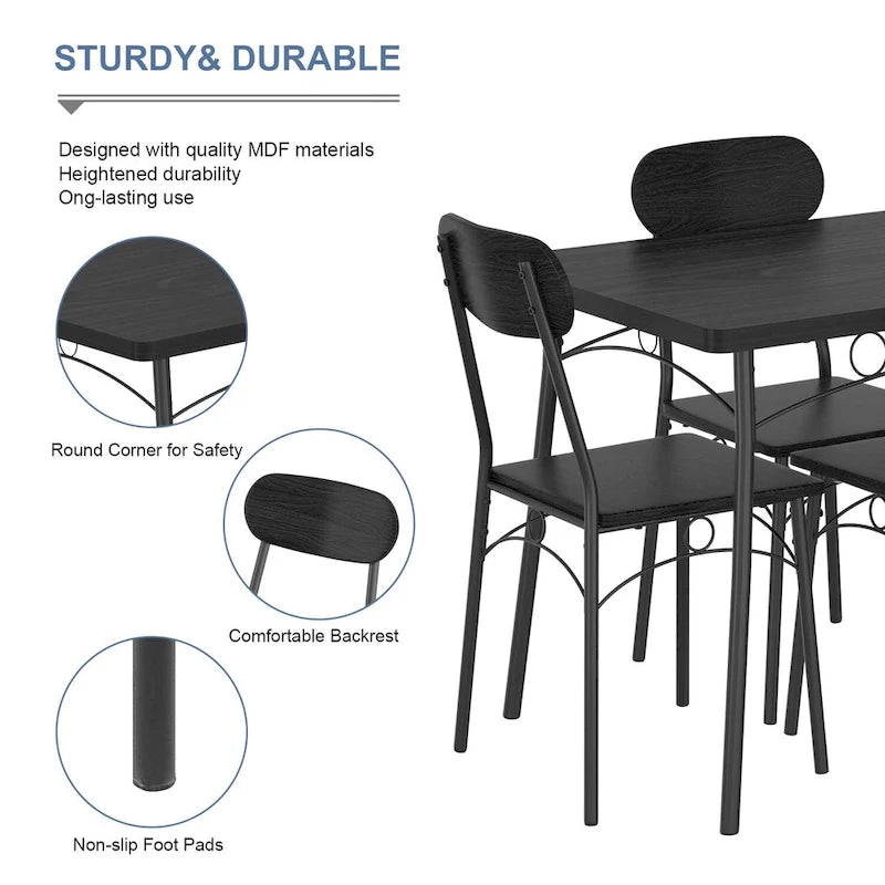 VECELO Ensemble Table à Manger, Table de Cuisine avec 2/4 Chaises, Ensemble de Salle à Manger 3/5 Pièces Rectangulaire en Métal et Bois