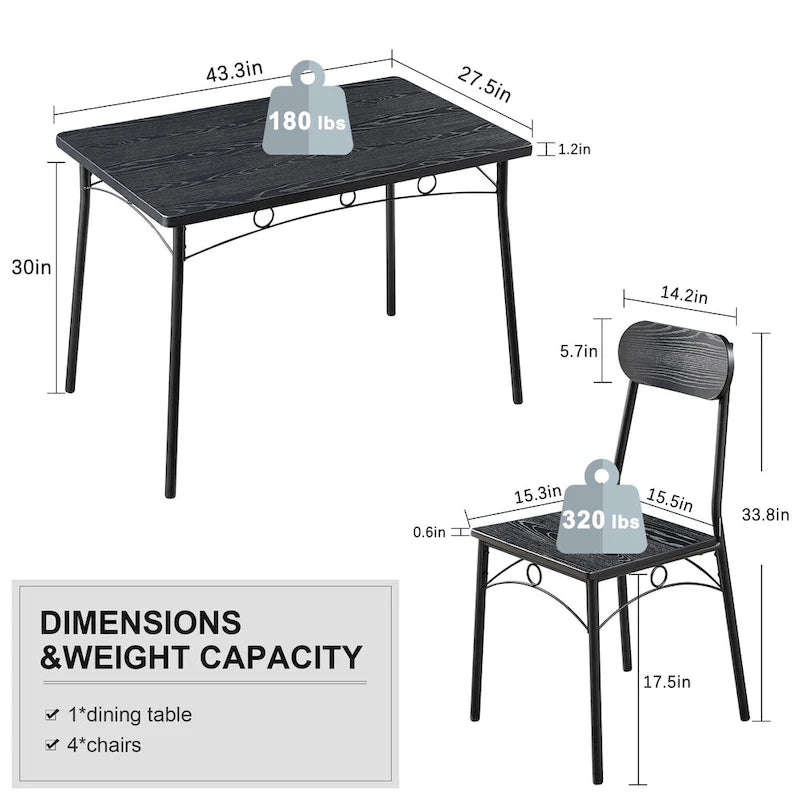 VECELO Ensemble Table à Manger, Table de Cuisine avec 2/4 Chaises, Ensemble de Salle à Manger 3/5 Pièces Rectangulaire en Métal et Bois