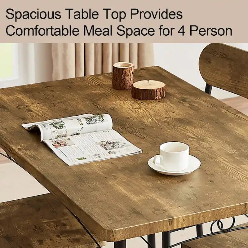 VECELO Ensemble Table à Manger, Table de Cuisine avec 2/4 Chaises, Ensemble de Salle à Manger 3/5 Pièces Rectangulaire en Métal et Bois
