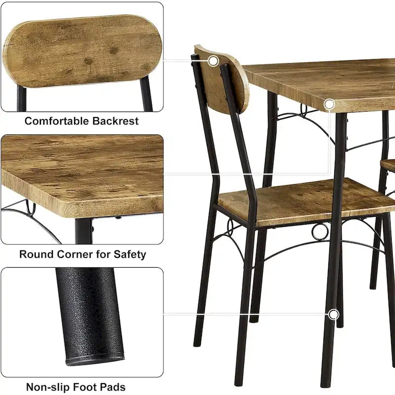 VECELO Ensemble Table à Manger, Table de Cuisine avec 2/4 Chaises, Ensemble de Salle à Manger 3/5 Pièces Rectangulaire en Métal et Bois