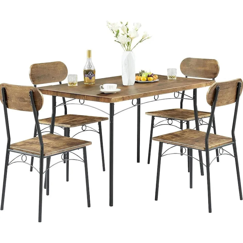 VECELO Ensemble Table à Manger, Table de Cuisine avec 2/4 Chaises, Ensemble de Salle à Manger 3/5 Pièces Rectangulaire en Métal et Bois