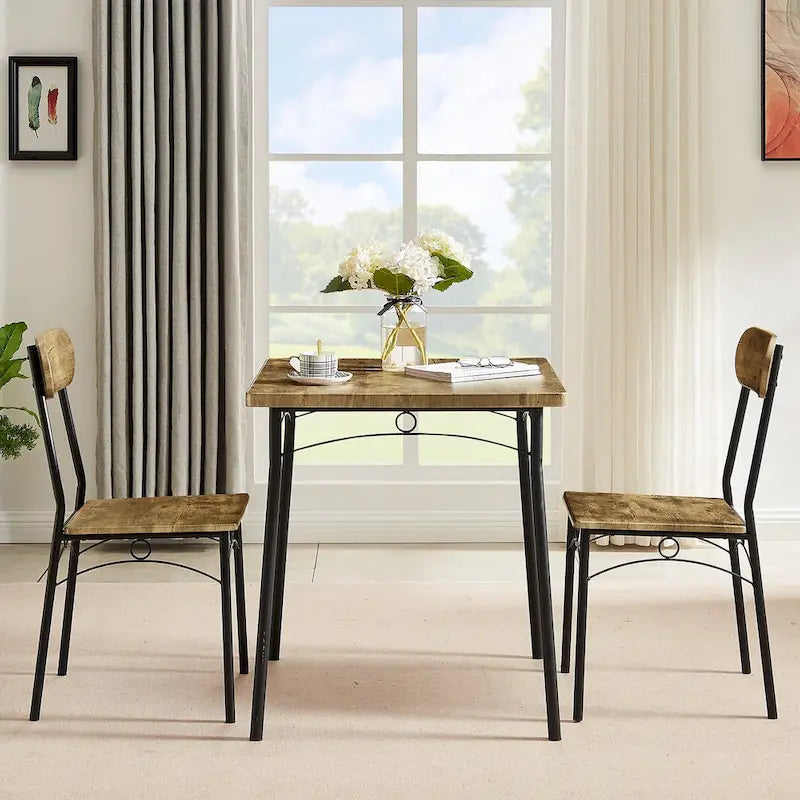 VECELO Ensemble Table à Manger, Table de Cuisine avec 2/4 Chaises, Ensemble de Salle à Manger 3/5 Pièces Rectangulaire en Métal et Bois