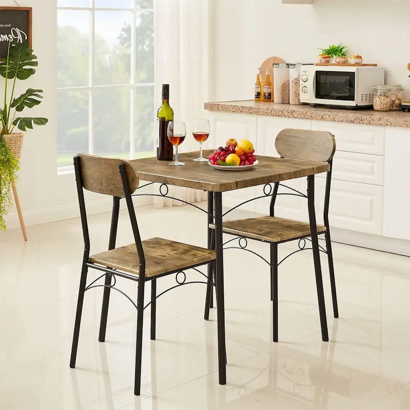 VECELO Ensemble Table à Manger, Table de Cuisine avec 2/4 Chaises, Ensemble de Salle à Manger 3/5 Pièces Rectangulaire en Métal et Bois