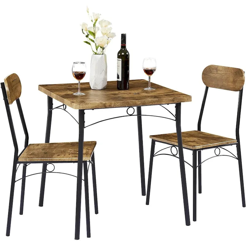 VECELO Ensemble Table à Manger, Table de Cuisine avec 2/4 Chaises, Ensemble de Salle à Manger 3/5 Pièces Rectangulaire en Métal et Bois