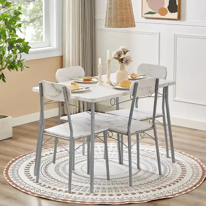 VECELO Ensemble Table à Manger, Table de Cuisine avec 2/4 Chaises, Ensemble de Salle à Manger 3/5 Pièces Rectangulaire en Métal et Bois