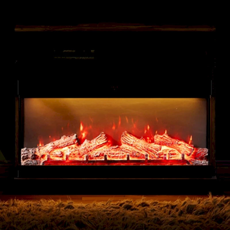 WAMPAT Insert de cheminée électrique en verre 3 faces de 36 pouces Noir