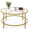 Costway Table Basse Ronde 36 Po Plateau en Verre Trempé Cadre en Métal - Voir Détails