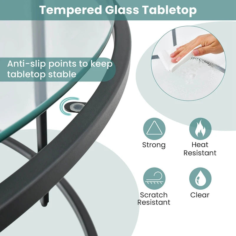 Costway Table Basse Ronde 36 Po Plateau en Verre Trempé Cadre en Métal - Voir Détails