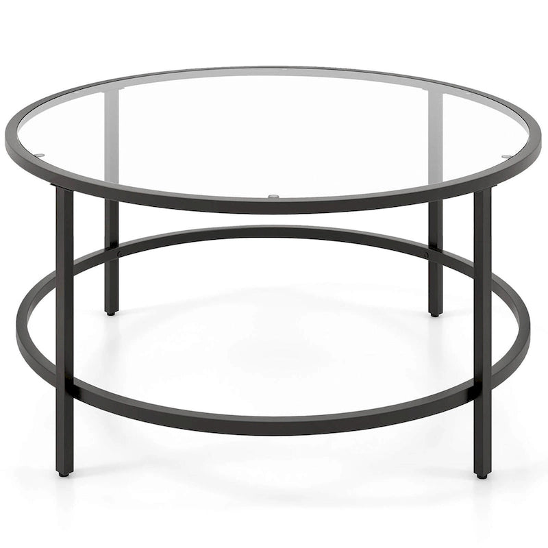 Costway Table Basse Ronde 36 Po Plateau en Verre Trempé Cadre en Métal - Voir Détails