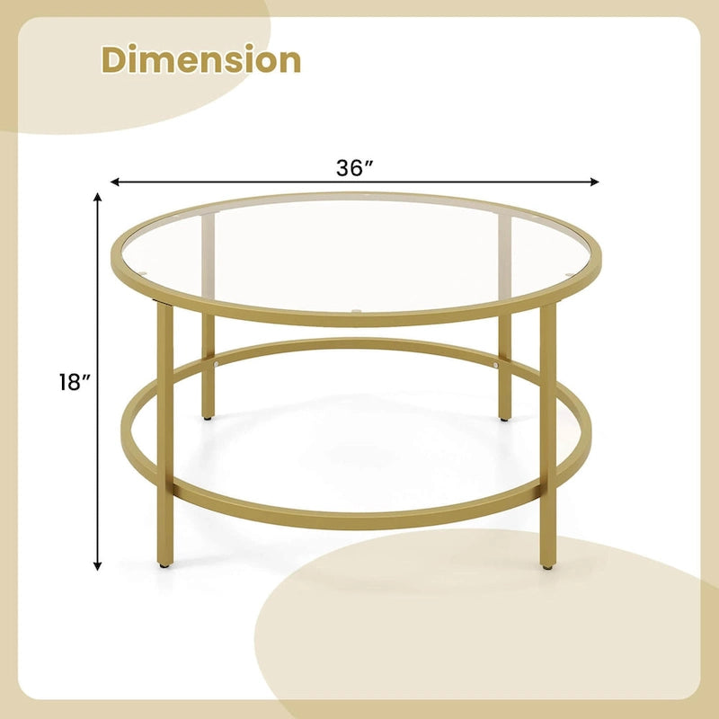 Costway Table Basse Ronde 36 Po Plateau en Verre Trempé Cadre en Métal - Voir Détails