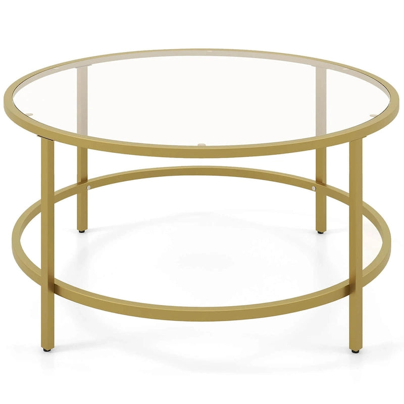 Costway Table Basse Ronde 36 Po Plateau en Verre Trempé Cadre en Métal - Voir Détails