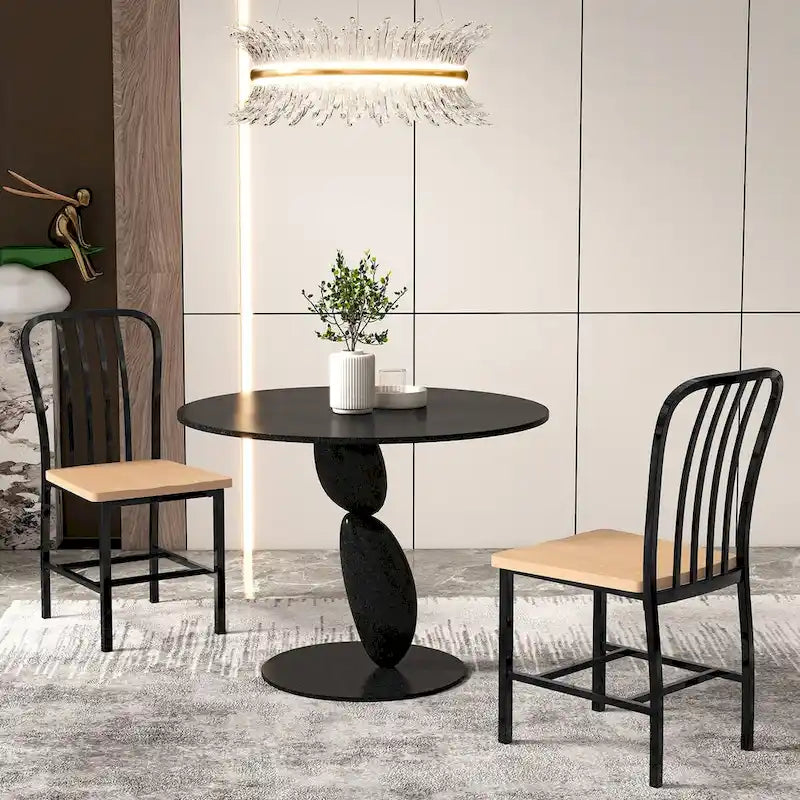 Lot de 2 chaises de salle à manger sans accoudoirs à dossier brochettes avec siège ergonomique - Noir - 22 x 18 x 37