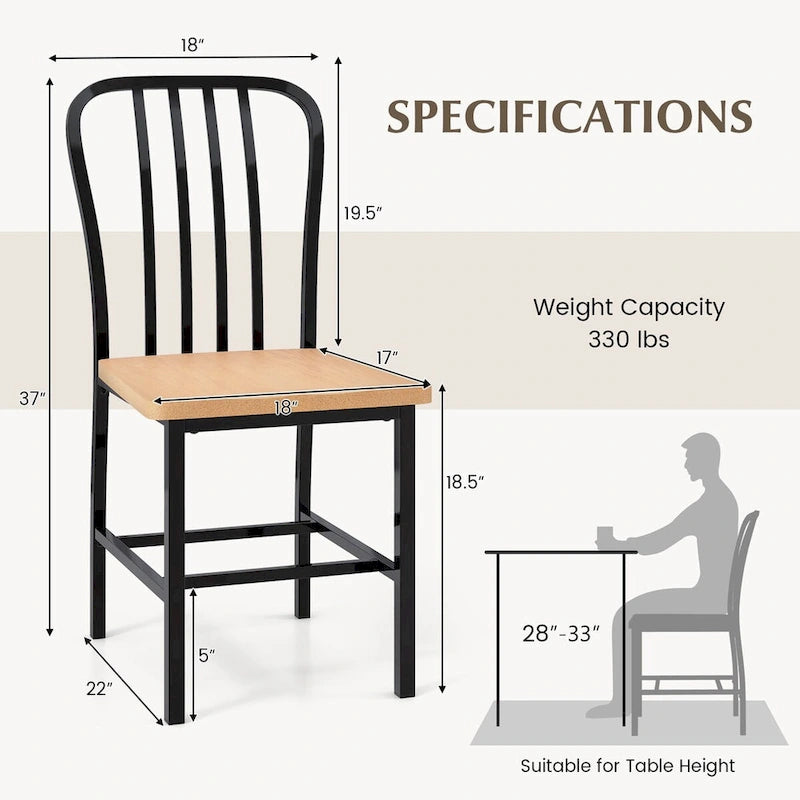 Lot de 2 chaises de salle à manger sans accoudoirs à dossier brochettes avec siège ergonomique - Noir - 22 x 18 x 37