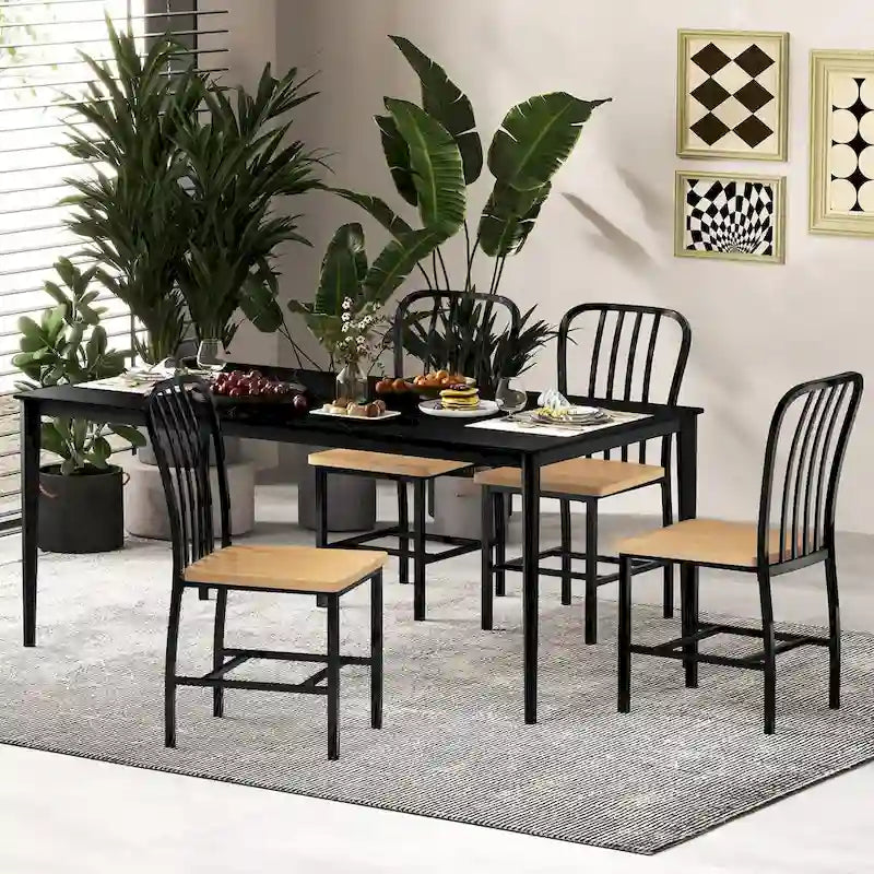 Lot de 2 chaises de salle à manger sans accoudoirs à dossier brochettes avec siège ergonomique - Noir - 22 x 18 x 37