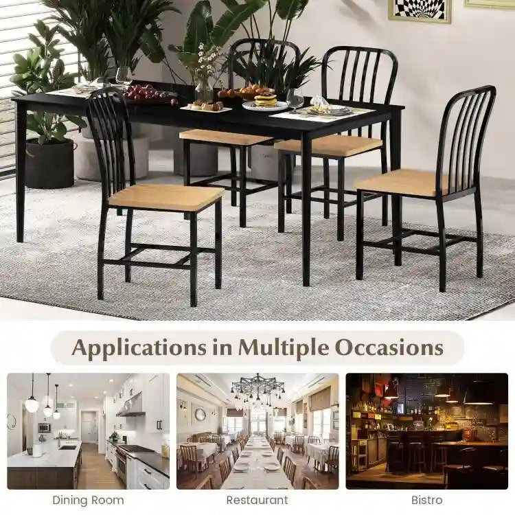 Lot de 2 chaises de salle à manger sans accoudoirs à dossier brochettes avec siège ergonomique - Noir - 22 x 18 x 37