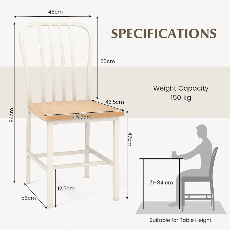 Lot de 2 chaises de salle à manger sans accoudoirs à dossier brochettes avec siège ergonomique - Noir - 22 x 18 x 37