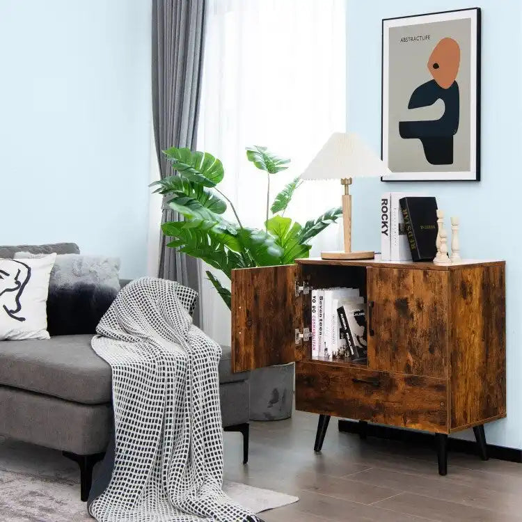 Meuble de rangement au sol moderne avec 2 portes et 1 tiroir - 30 x 16 x 31 (L x l x H)