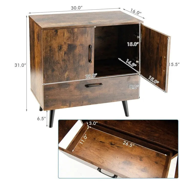 Meuble de rangement au sol moderne avec 2 portes et 1 tiroir - 30 x 16 x 31 (L x l x H)