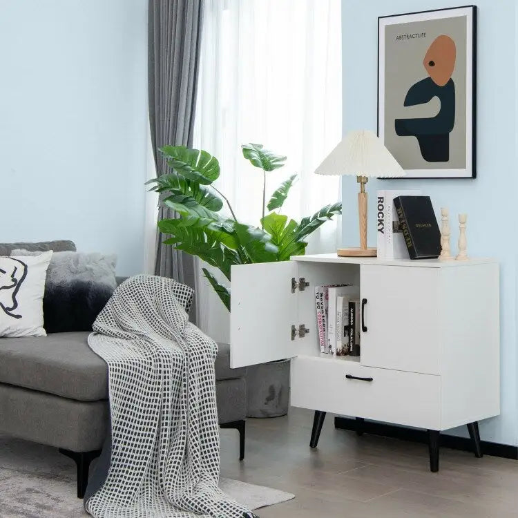 Meuble de rangement au sol moderne avec 2 portes et 1 tiroir - 30 x 16 x 31 (L x l x H)