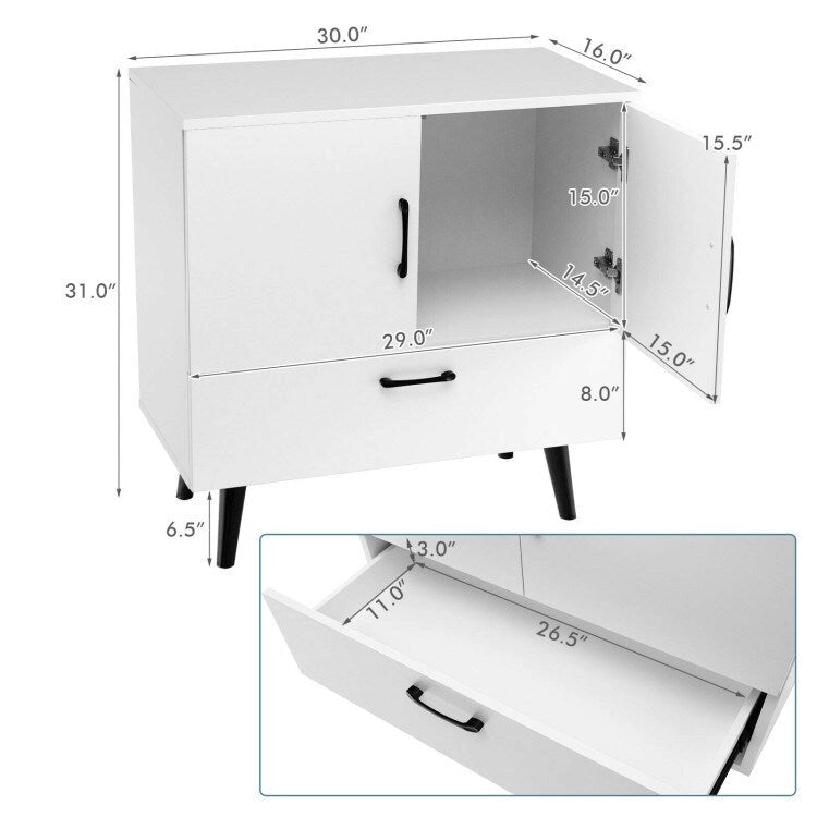 Meuble de rangement au sol moderne avec 2 portes et 1 tiroir - 30 x 16 x 31 (L x l x H)