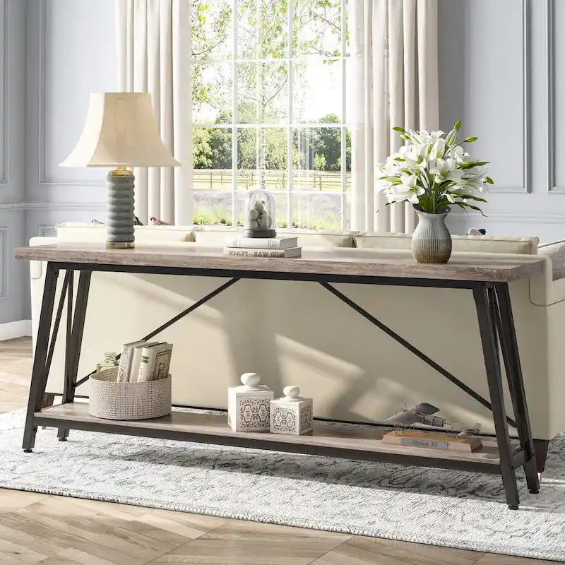 Console de canapé industrielle en bois pour entrée ou couloir