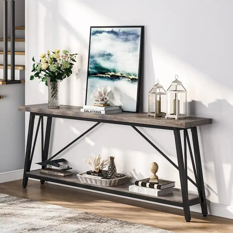 Console de canapé industrielle en bois pour entrée ou couloir